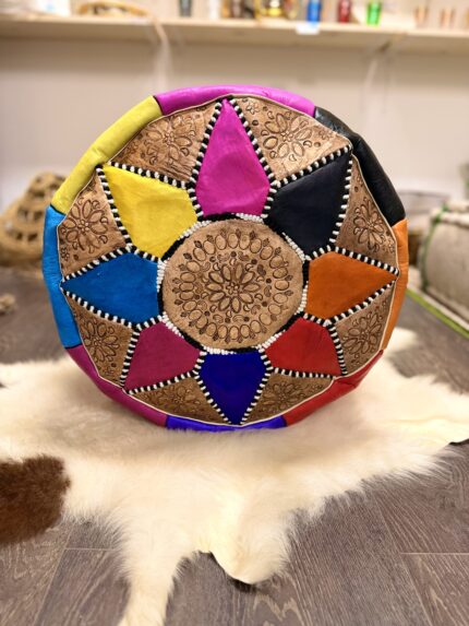 Pouf Artigianale in Cuoio Marocchino Multicolore
